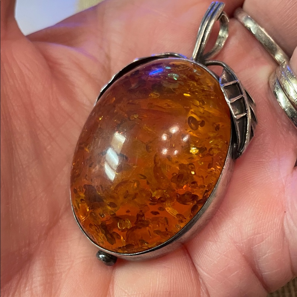 Amber Pendant in Silver Setting